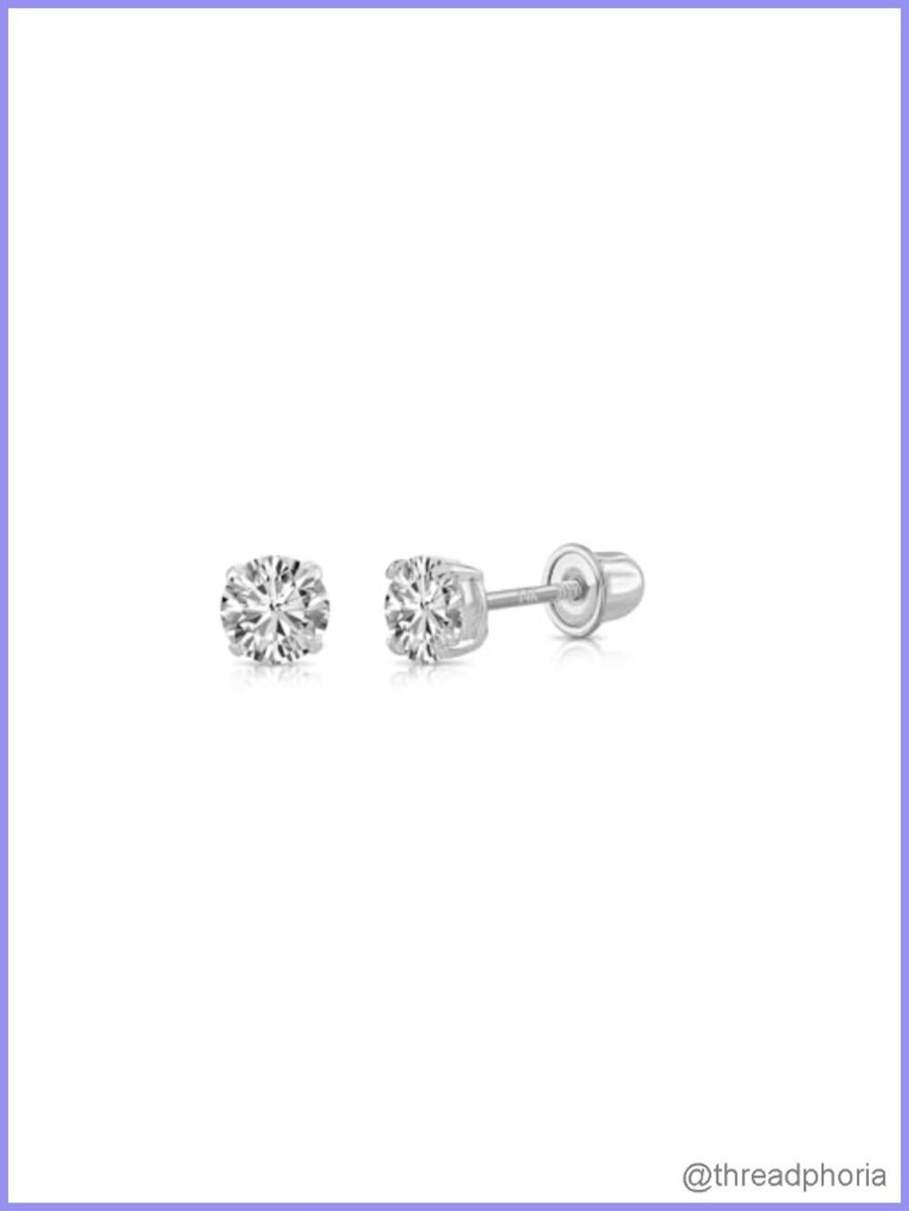 14k White Gold 4mm Round CZ Solitaire Stud Earrings Screw Back